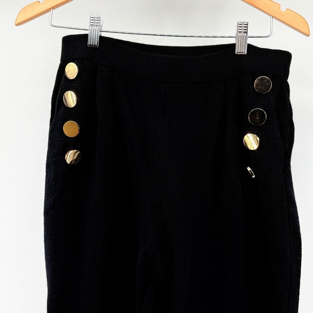 St John Basics Black Knit Sailor Pants Gold Buttons High Waist Womens‎ 8 - Picture 4 of 14